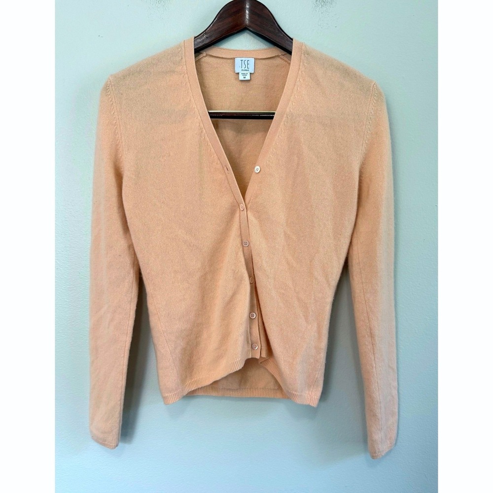 TSE Classic 100% Pure Cashmere Cardigan Sweater Apricot Orange Size Medium